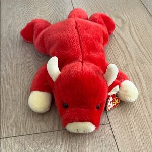 Ty Red Bull Plush with Cream Accents